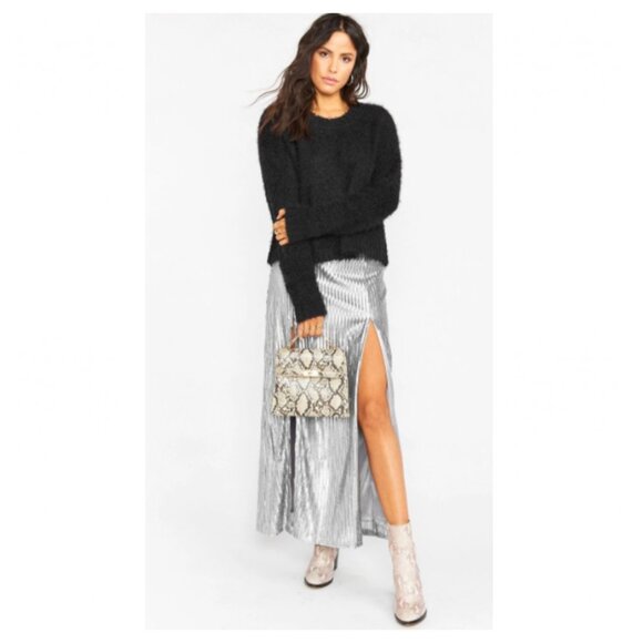 Show Me Your Mumu Mick Double Slit Silver Sequin Maxi Skirt